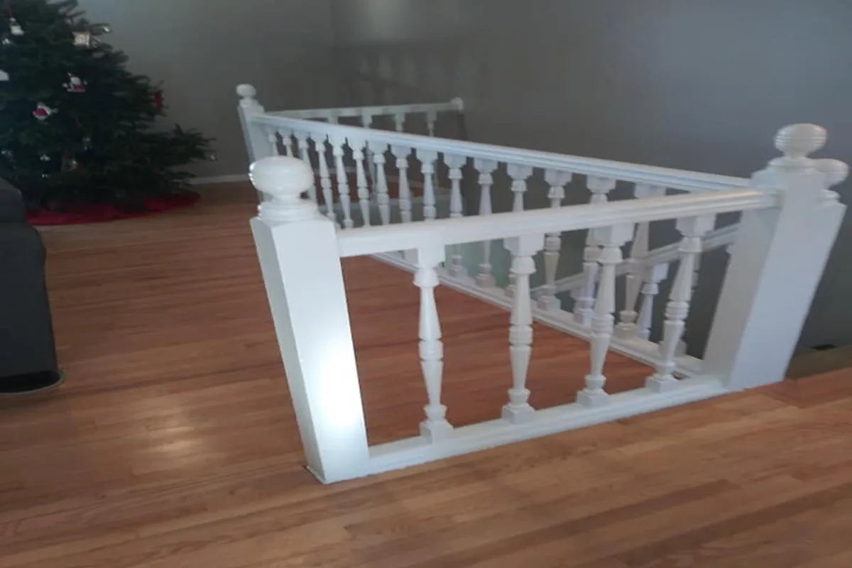 White railing painted inside home